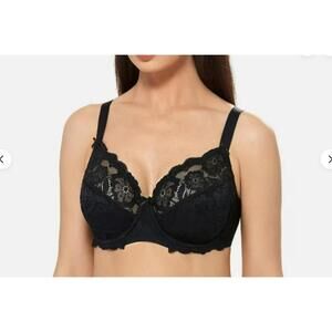 Delimira Size 44E NWT W006 Black Lace Stylish Minimizer Bra‎ Underwire
